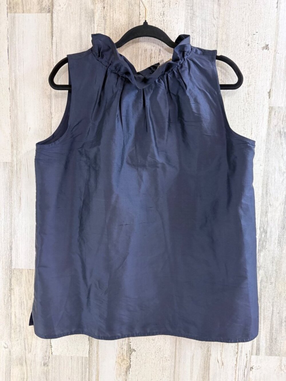 Ann Mashburn Sz L Navy Blue Silk Shantung Blouse